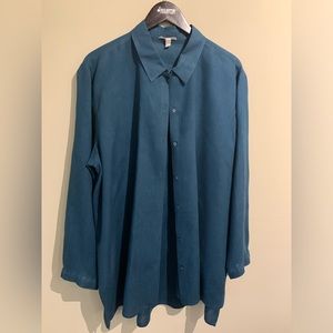 Eileen Fisher Teal-blue linen collared shirt